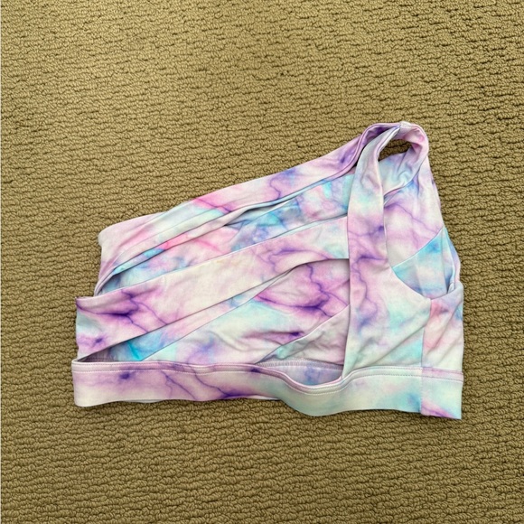 Kiava watercolor asymmetric bikini top with ruched high rise bottoms, size med - Picture 9 of 9